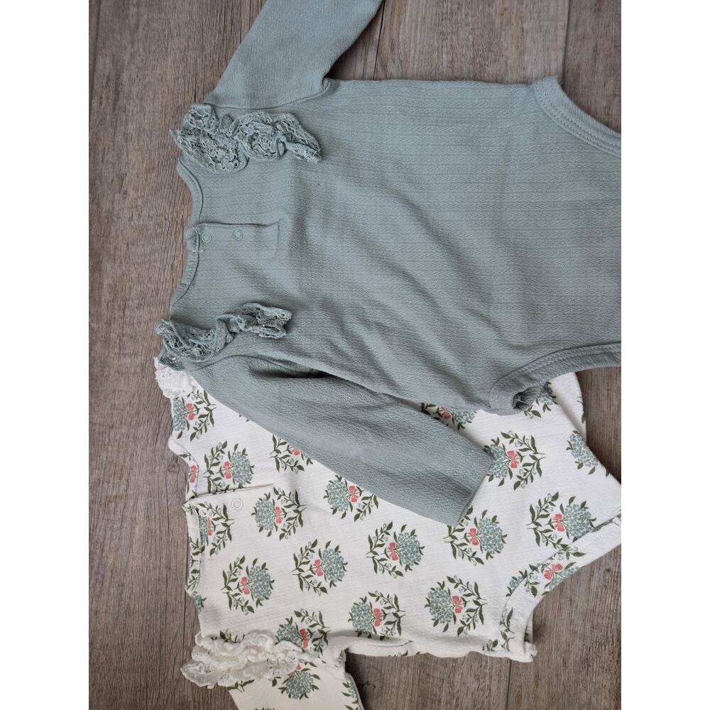 RZ by Rachel Zoe Baby Girls Bodysuit Set 6-9M Floral Sage Green Ruffle 2Pc - Picture 6 of 6